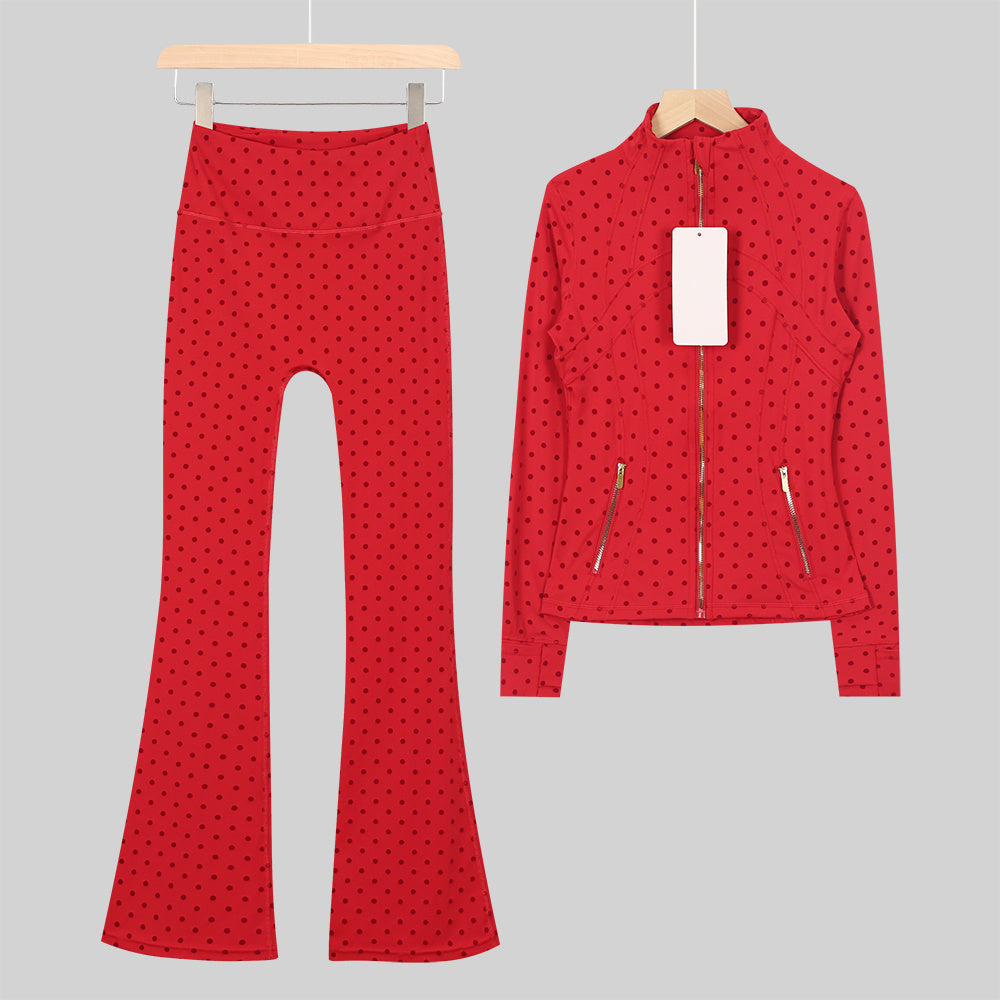 Lu Gold Zip Flared Leggings & Jacket Sets (20+ Colours)