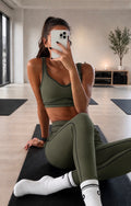 Olive Green Air Brush Yoga Set