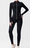 Black Silver Zip Jacket & Leggings Set